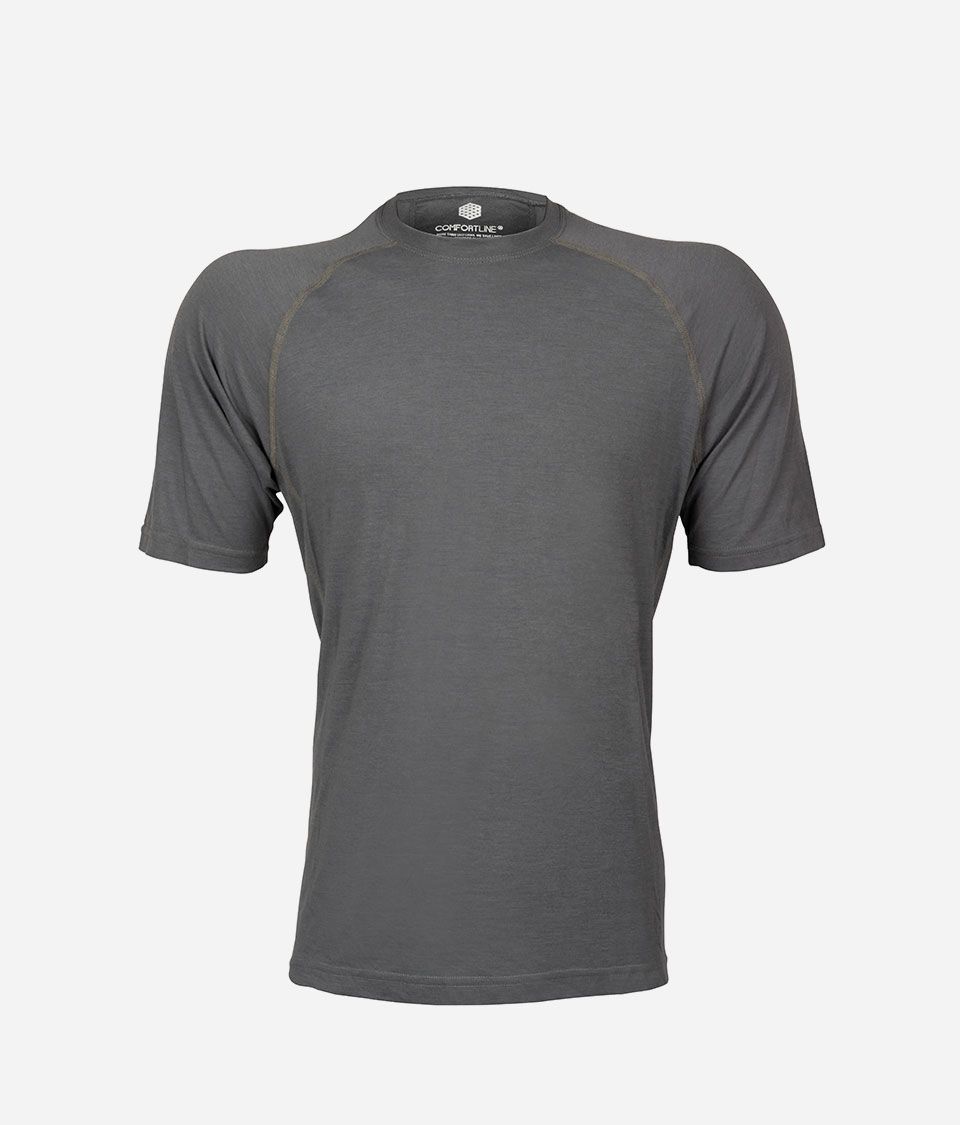 Imagen frontal de una camiseta gris confeccionada por Confortline