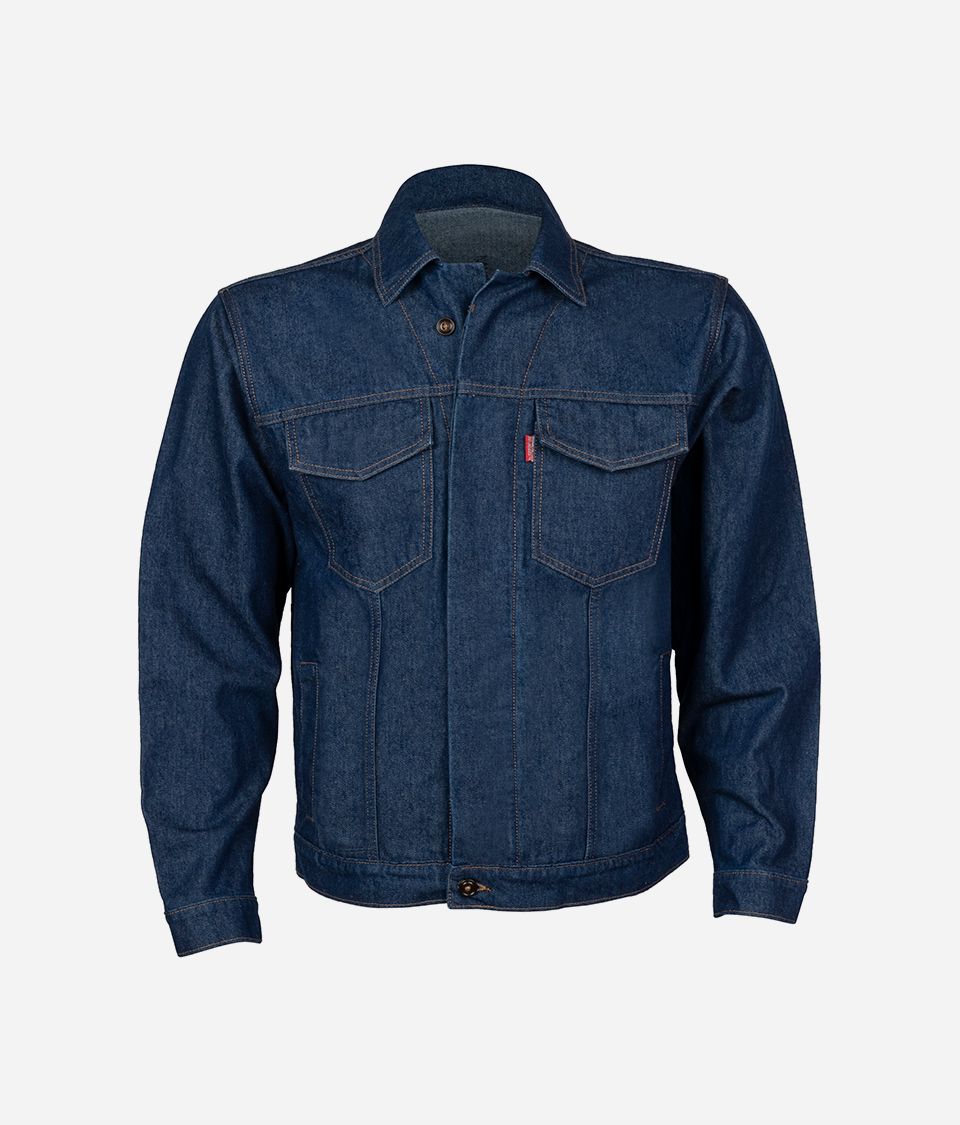 Imagen frontal de una chompa azul confeccionada por Confortline